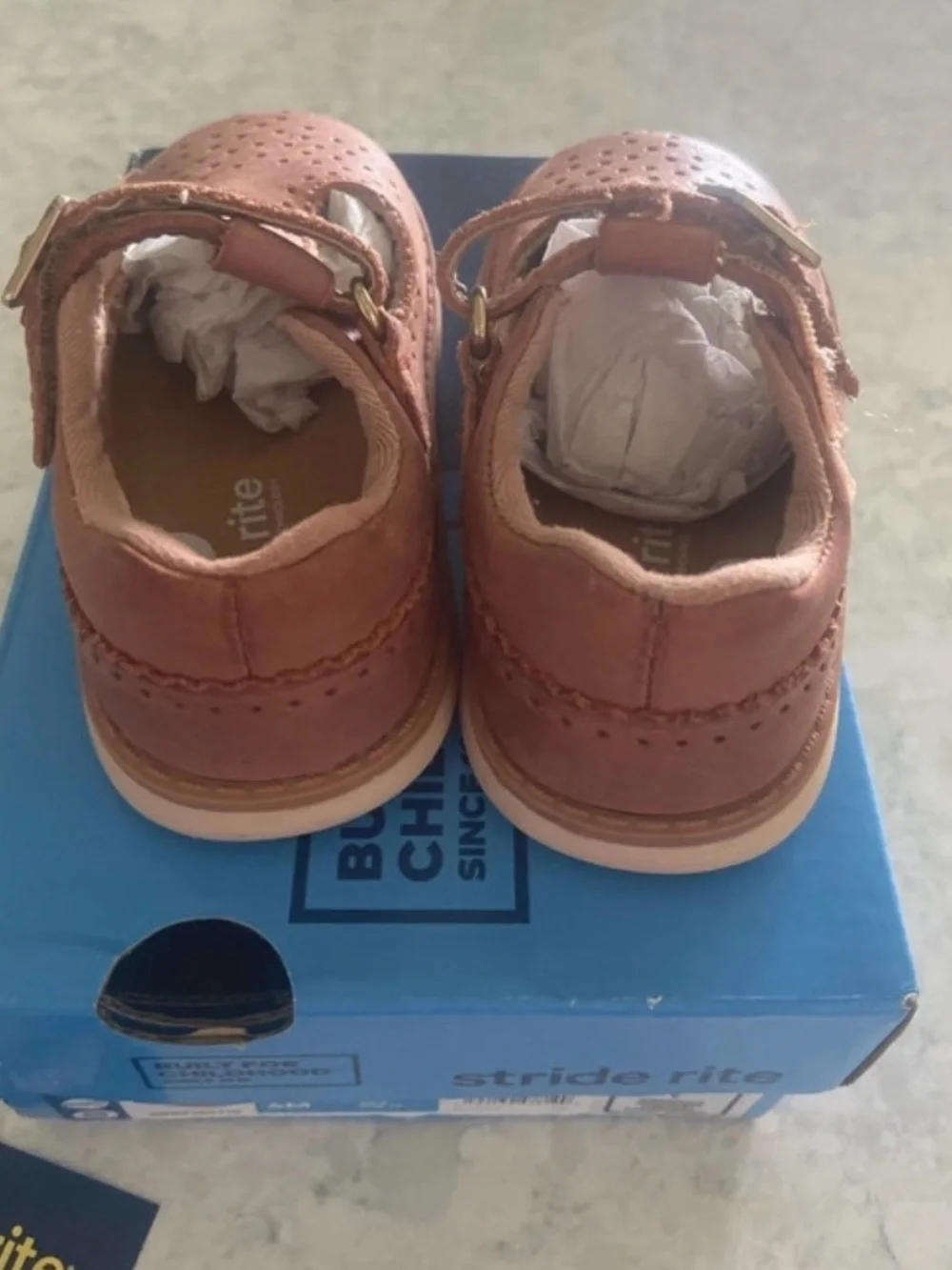 Stride Rite Brown Leather T-Strap Baby Walker Shoes size 4 months girls sierra